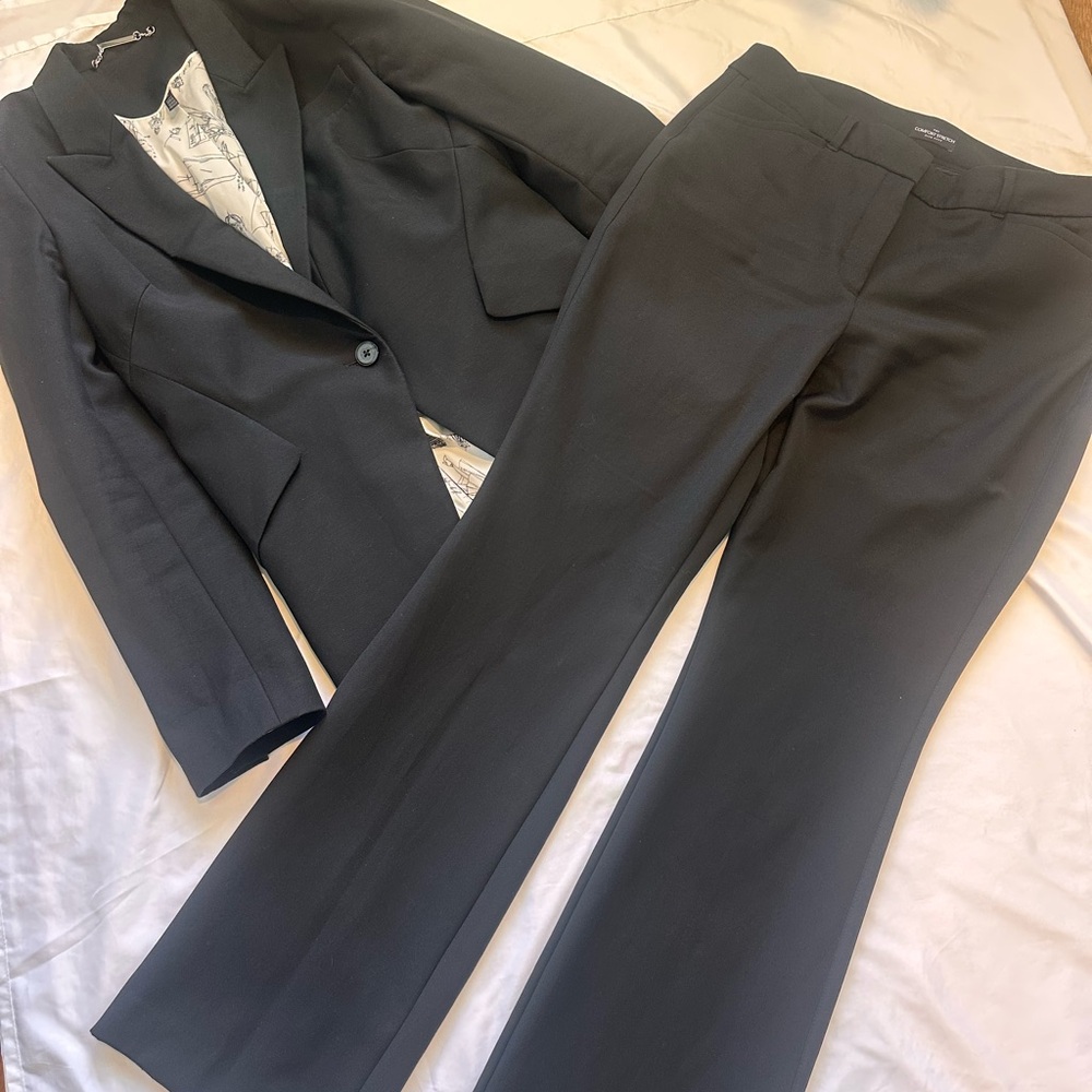 White House Black Market Suit Editor Blazer Padded Shoulders Stretch Pants 12/10